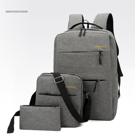 Grey 3-PCS Multi-Functional & Lightweight Backpacks Set for Students - Large Capacity Durable Travel Daypack with USB Charging Port, Fit in 14-Inch Laptop Bag.