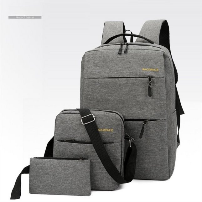 Grey 3-PCS Multi-Functional & Lightweight Backpacks Set for Students - Large Capacity Durable Travel Daypack with USB Charging Port, Fit in 14-Inch Laptop Bag.