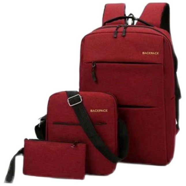 Red 3-PCS Multi-Functional & Lightweight Backpacks Set for Students - Large Capacity Durable Travel Daypack with USB Charging Port, Fit in 14-Inch Laptop Bag.