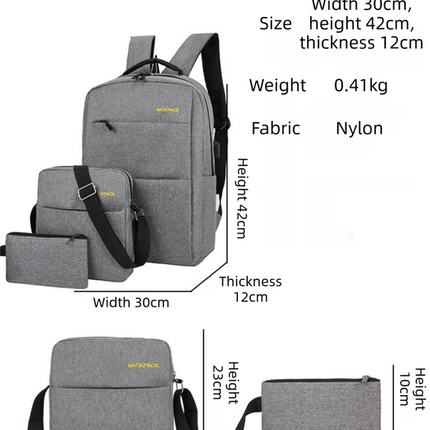Red 3-PCS Multi-Functional & Lightweight Backpacks Set for Students - Large Capacity Durable Travel Daypack with USB Charging Port, Fit in 14-Inch Laptop Bag.