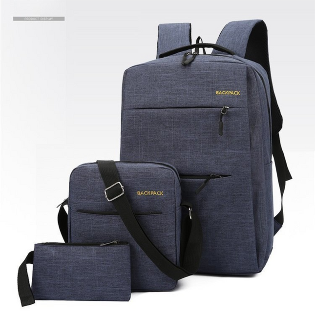 Blue 3-PCS Multi-Functional & Lightweight Backpacks Set for Students - Large Capacity Durable Travel Daypack with USB Charging Port, Fit in 14-Inch Laptop Bag.
