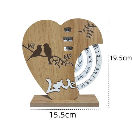 Artistic Heart Timber Perpetual Calendar Decoration(19.5x15.5 CM) - Manual Rotating Date Tracker.