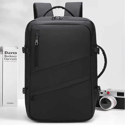 Black Premium Business Expandable Travel Backpack with External USB Charging - 20-35L Large-Capacity & Waterproof Commuter Daypack.
