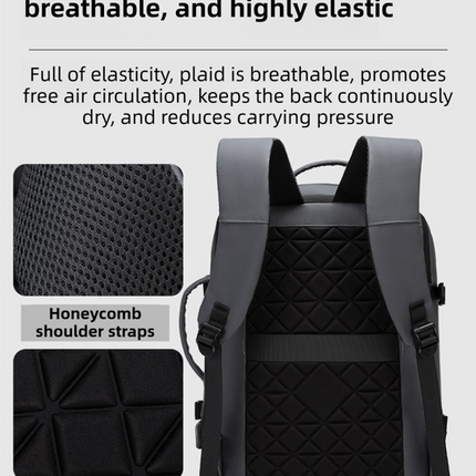 Black Premium Business Expandable Travel Backpack with External USB Charging - 20-35L Large-Capacity & Waterproof Commuter Daypack.