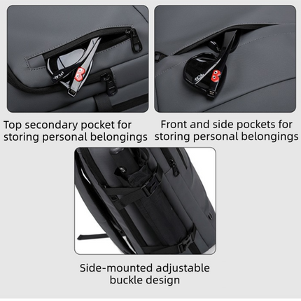 Black Premium Business Expandable Travel Backpack with External USB Charging - 20-35L Large-Capacity & Waterproof Commuter Daypack.