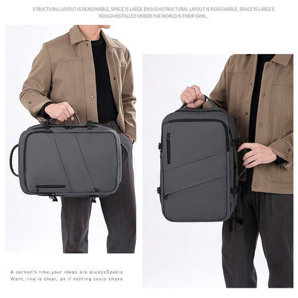 Black Premium Business Expandable Travel Backpack with External USB Charging - 20-35L Large-Capacity & Waterproof Commuter Daypack.