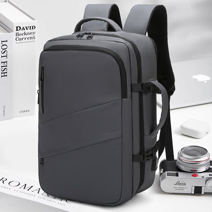 Grey Premium Business Expandable Travel Backpack with External USB Charging - 20-35L Large-Capacity & Waterproof Commuter Daypack.