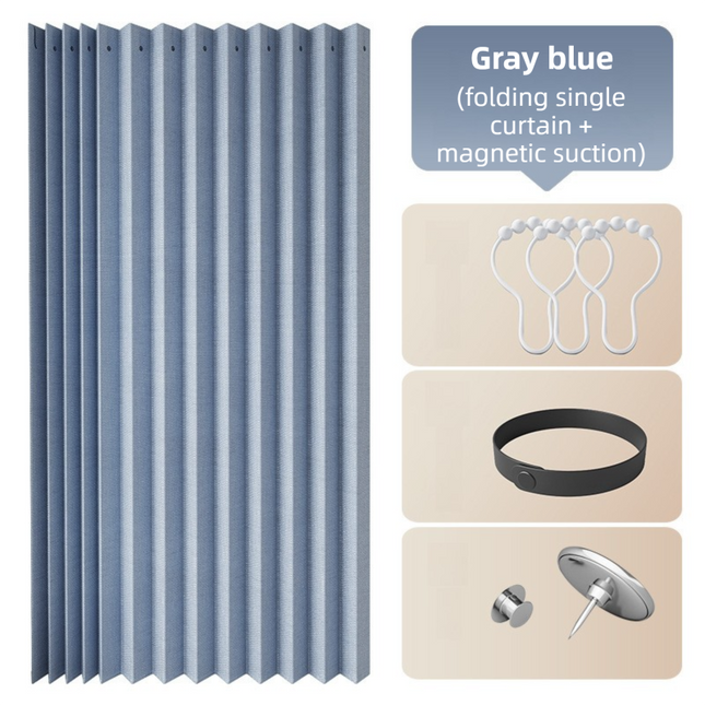 100 X 180 CM Gray Blue Linen-Look Dust Drill-Free Pull-Curtain - Folding Doorless Closet Divider with Magnetic Closure & Hanging Rings.