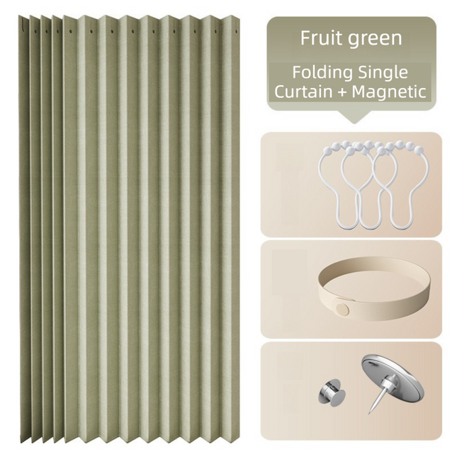 120 X 180 CM Fruit-Green Linen-Look Dust Drill-Free Pull-Curtain - Folding Doorless Closet Divider with Magnetic Closure & Hanging Rings.