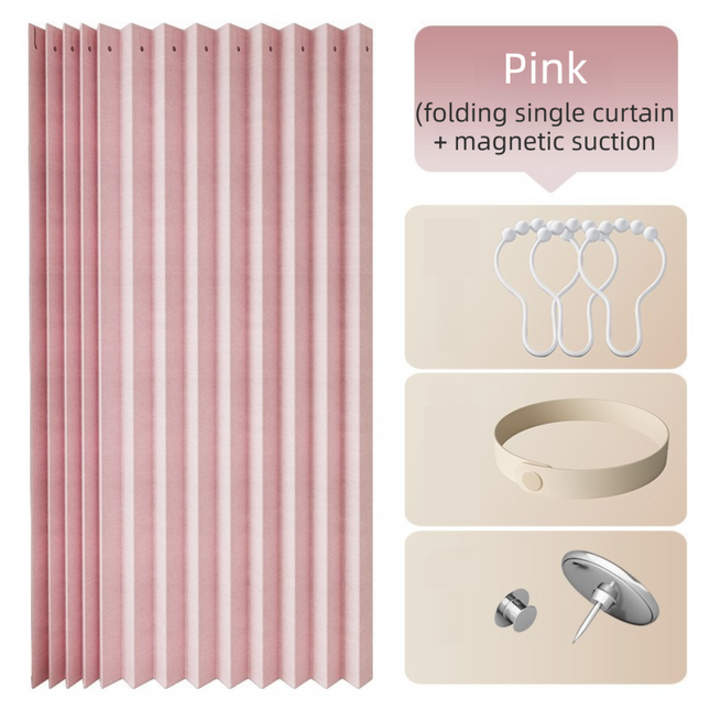 150 X 180 CM Pink Linen-Look Dust Drill-Free Pull-Curtain - Folding Doorless Closet Divider with Magnetic Closure & Hanging Rings.