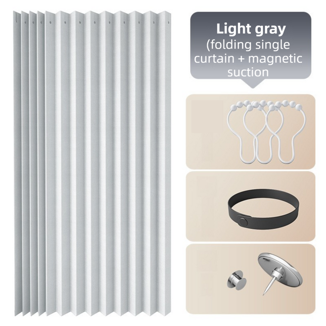 150 X 180 CM Light Gray Linen-Look Dust Drill-Free Pull-Curtain - Folding Doorless Closet Divider with Magnetic Closure & Hanging Rings.