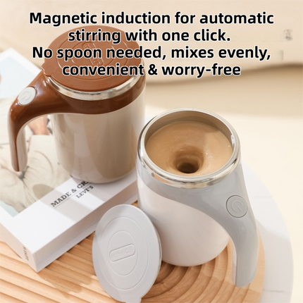 380ML White Magnetic Self-Stirring Coffee Mug - USB Charging, Leak-Proof Stainless Steel Electric Mixer Cup for Coffee & Milk.