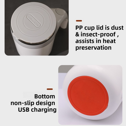 380ML White Magnetic Self-Stirring Coffee Mug - USB Charging, Leak-Proof Stainless Steel Electric Mixer Cup for Coffee & Milk.