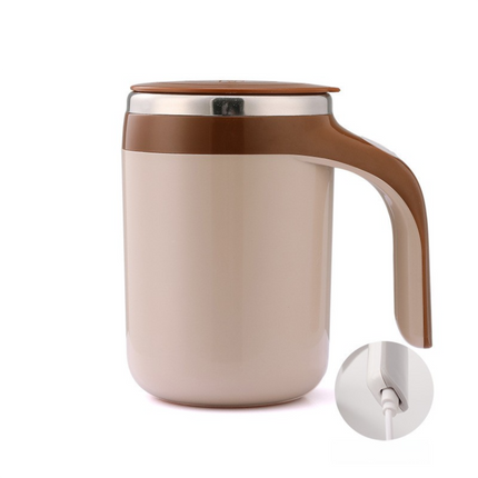 380ML Coffee-Brown Magnetic Self-Stirring Coffee Mug - USB Charging, Leak-Proof Stainless Steel Electric Mixer Cup for Coffee & Milk.
