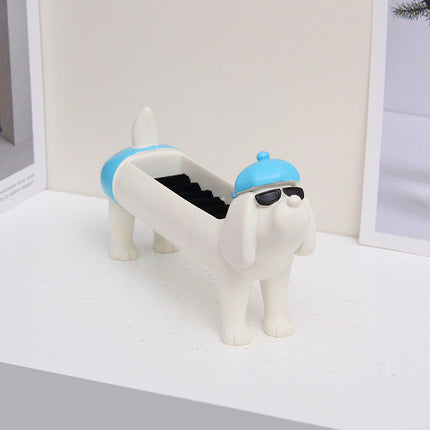 White Resin Dachshund Puppy Ring Earring Tray with Sponge Slots - Unique Dog Lover Gift.