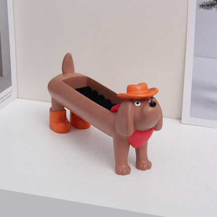 Brown Resin Dachshund Puppy Ring Earring Tray with Sponge Slots - Unique Dog Lover Gift.