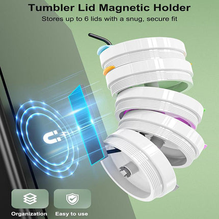 Drill-Free Magnetic Cup Organizer with Dedicated Lid Hook - Heavy Duty Carbon Steel Side Rack for Stanley Tumblers.
