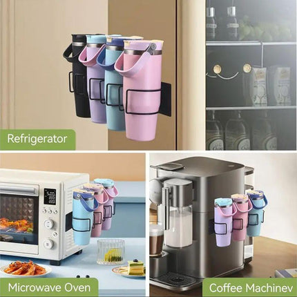 Drill-Free Magnetic Cup Organizer with Dedicated Lid Hook - Heavy Duty Carbon Steel Side Rack for Stanley Tumblers.