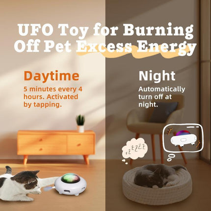 Smart Electric UFO Automatic Cat Toy - Self-Playing Teaser with 5 Rotating Feathers & Intelligent Indoor Obstacle Avoidance.