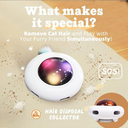 Smart Electric UFO Automatic Cat Toy - Self-Playing Teaser with 5 Rotating Feathers & Intelligent Indoor Obstacle Avoidance.