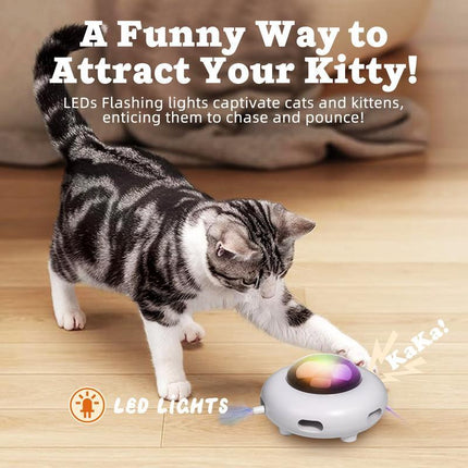 Smart Electric UFO Automatic Cat Toy - Self-Playing Teaser with 5 Rotating Feathers & Intelligent Indoor Obstacle Avoidance.