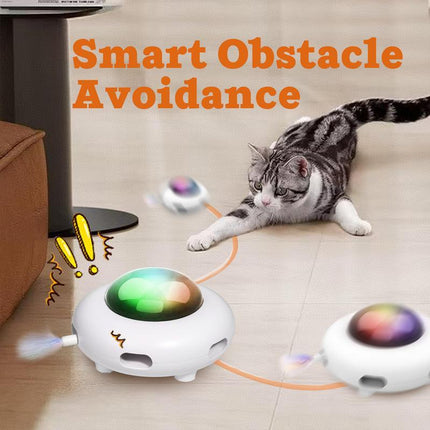 Smart Electric UFO Automatic Cat Toy - Self-Playing Teaser with 5 Rotating Feathers & Intelligent Indoor Obstacle Avoidance.