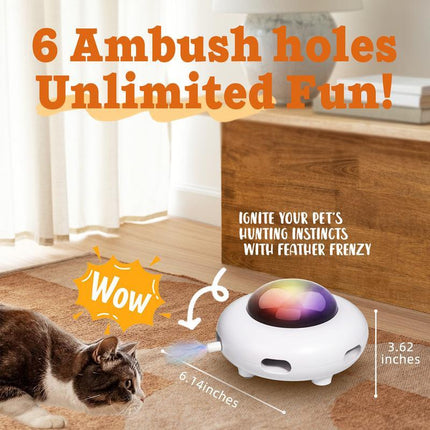 Smart Electric UFO Automatic Cat Toy - Self-Playing Teaser with 5 Rotating Feathers & Intelligent Indoor Obstacle Avoidance.