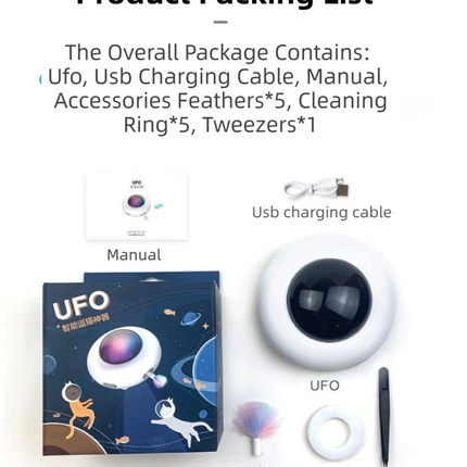 Smart Electric UFO Automatic Cat Toy - Self-Playing Teaser with 5 Rotating Feathers & Intelligent Indoor Obstacle Avoidance.