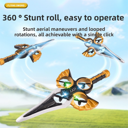 L36 Remote Control Flying Stunt Sword with 360° Flip & One-Key Takeoff - Fully Guarded Propellers and LED Night Lights for Safety & 4-Turbofan High Power Motor (2 Battery Included).