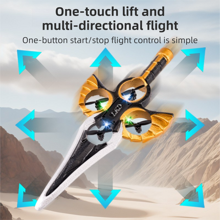 L36 Remote Control Flying Stunt Sword with 360° Flip & One-Key Takeoff - Fully Guarded Propellers and LED Night Lights for Safety & 4-Turbofan High Power Motor (2 Battery Included).