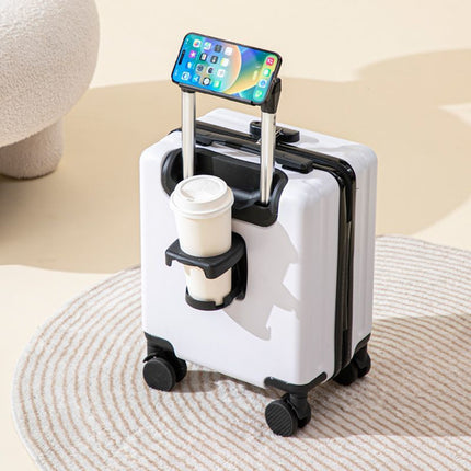 White 14 Inch Lightweight Carry-on Luggage for heights over 1.6m - Underseat & Overhead Cabin Hardside Suitcase with Cup Holder & Phone Stand.