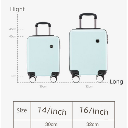 Black 16 Inch Lightweight Carry-on Luggage for heights under 1.6m - Underseat & Overhead Cabin Hardside Suitcase.