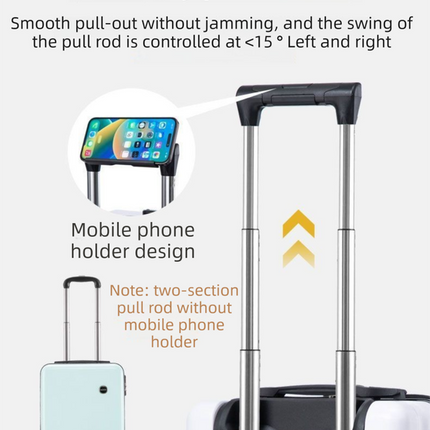 White 16 Inch Lightweight Carry-on Luggage for heights over 1.6m - Underseat & Overhead Cabin Hardside Suitcase with Cup Holder & Phone Stand.