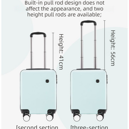 White 16 Inch Lightweight Carry-on Luggage for heights over 1.6m - Underseat & Overhead Cabin Hardside Suitcase with Cup Holder & Phone Stand.