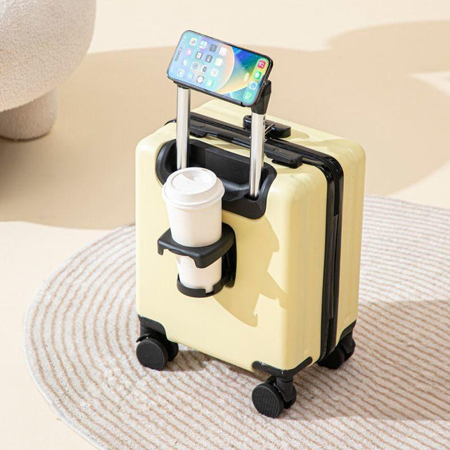 Yellow 16 Inch Lightweight Carry-on Luggage for heights over 1.6m - Underseat & Overhead Cabin Hardside Suitcase with Cup Holder & Phone Stand.