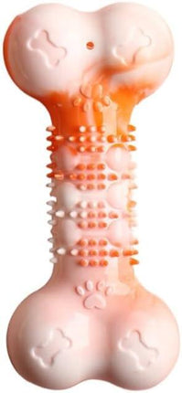 2-Pack Durable TPR Squeaky Dog Bone with Two-Tone Paw Print - Dental Health & Gum Massage Spiked Molar Toy(Orange-White).