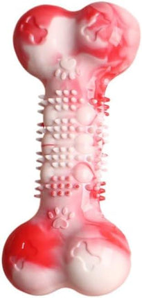 2-Pack Durable TPR Squeaky Dog Bone with Two-Tone Paw Print - Dental Health & Gum Massage Spiked Molar Toy(Red-White).