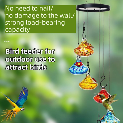 Outdoor Hand-Blown Glass Bird Feeder - Durable Weather-Proof Bird Waterer, Includes Funnel & Hanging Rope (Single - Dark Blue Dot).