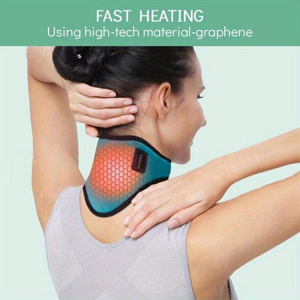 Green USB Electric Heated Neck Brace with 3-Level Temperature - Portable Wormwood Hot Compress Cervical Support Wrap for Pain Relief.