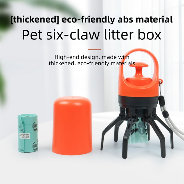 Blue Foldable 6-Claw Pet Pooper Scooper with Integrated Waste Bag Dispenser & 1 Roll of Bags - Durable One-Handed Operation for Outdoor Walking.