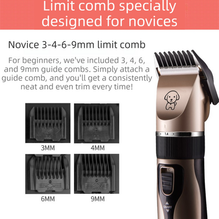 Black K5 Lightweight Pet Precision Grooming Clipper - USB Rechargable, Low Noise Dog & Cat Hair Trimmer with 5-Level Adjustable Titanium Ceramic Blade & 4*Guide Combs.