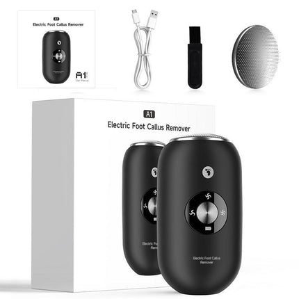 Black A1 Compact Electric Foot Dead Skin and Callus Remover - IPX6 Pedicure Tool with 3-Speed Mode & Dual 360°Rotating Stainless Steel Heads.