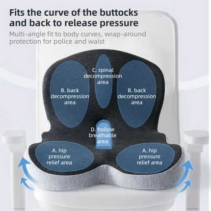 Black-Grey Ergonomic Memory Foam Seat Cushion & Lumbar Support(44x42x32CM) - Relieves Sciatica & Corrects Posture with Breathable Cover.