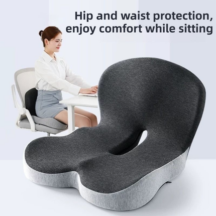 Black-Grey Ergonomic Memory Foam Seat Cushion & Lumbar Support(44x42x32CM) - Relieves Sciatica & Corrects Posture with Breathable Cover.