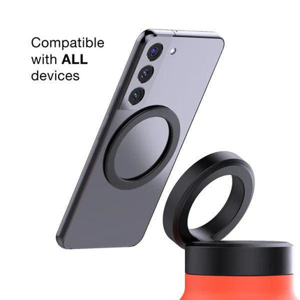 Orange 24oz Stainless Steel Insulated Water Bottle With 90° Adjustable Vertical/Horizontal Magnetic Phone Holder - Ringo Style Magnetic Lid Sport Flask.
