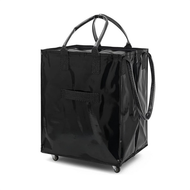 Black Portable Folding Shopping Trolley Bag(50x40x30CM) - Durable Woven Fabric, Reusable Grocery Bag with Wheels for Effortless Travel.