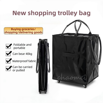 Blue Portable Folding Shopping Trolley Bag(50x40x30CM) - Durable Woven Fabric, Reusable Grocery Bag with Wheels for Effortless Travel.