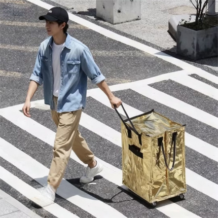 Blue Portable Folding Shopping Trolley Bag(50x40x30CM) - Durable Woven Fabric, Reusable Grocery Bag with Wheels for Effortless Travel.