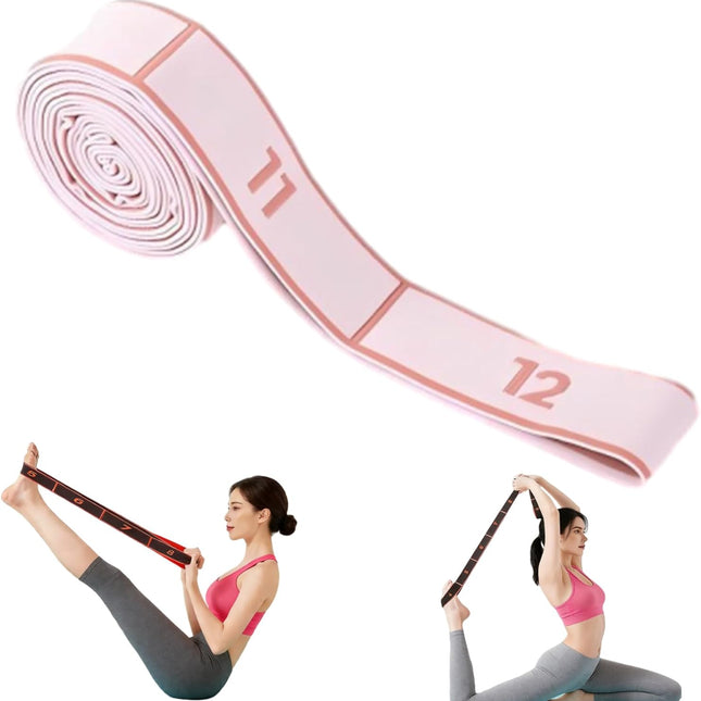 2-Pack Pink 12-Loop Numbered Yoga Stretch Strap(4x138CM) - Durable Multi-Segment Resistance Fitness Band for Pilates & Gym