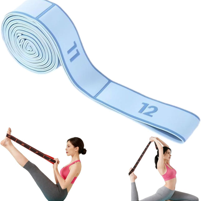 2-Pack Blue 12-Loop Numbered Yoga Stretch Strap(4x138CM) - Durable Multi-Segment Resistance Fitness Band for Pilates & Gym